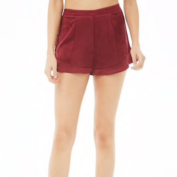 Lace-up Faux Suede Shorts in Wine - Picture 3 of 6